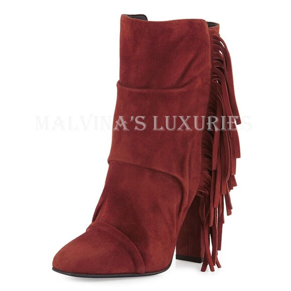 GIUSEPPE ZANOTTI BOOTS ALABAMA ANKLE BOOTIES FRINGE SUEDE LEATHER - Picture 5 of 11